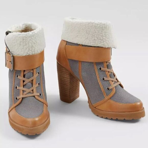 Naughty Monkey HIGHTRAIL Brown Leather Sherpa Lined Zip Up Heeled Buckle Boots - Picture 2 of 16